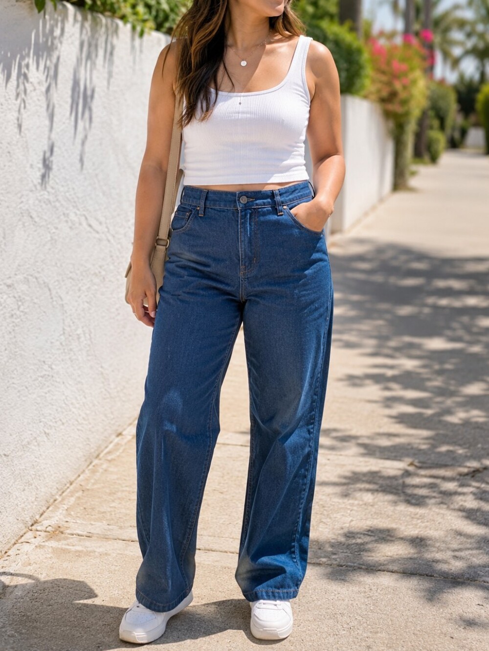 Urban Outfitters BDG Relaxed Wide-Leg Jeans Dark Blue Cotton Blend High-Rise